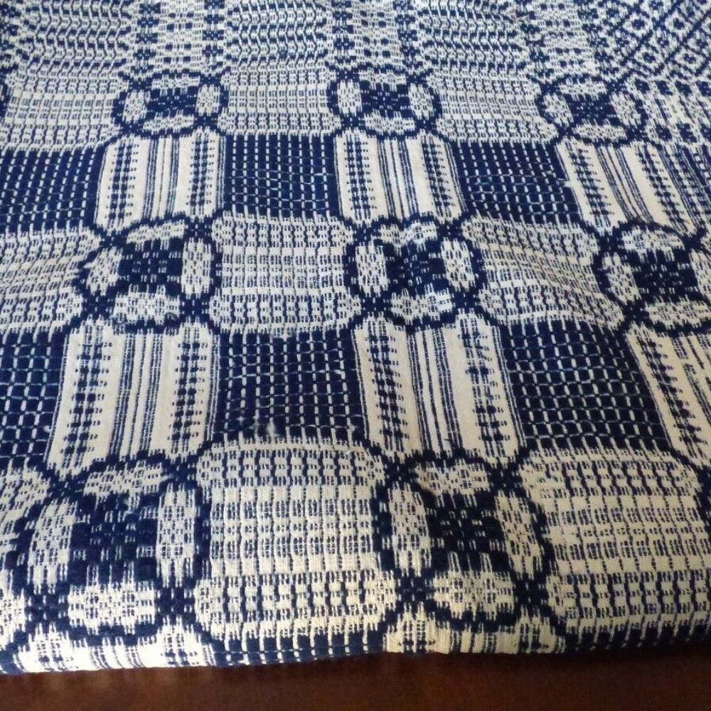 Ca early 1800's Hand Woven Wool Linen Overshot weave Reversible Coverlet Blanket